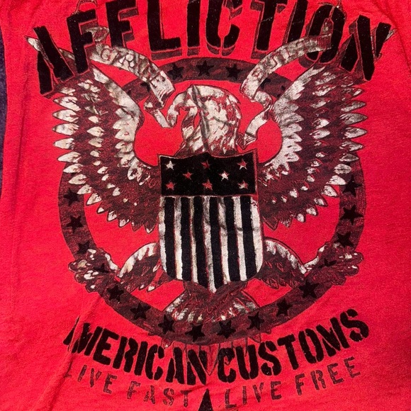 Rare Affliction Early 2000s Red Slim Fit Henley Embellished with Black Lace⚡︎❤️★ - Picture 3 of 4